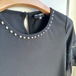 Karl Lagerfeld Black Lace Sleeve Top – Size XS